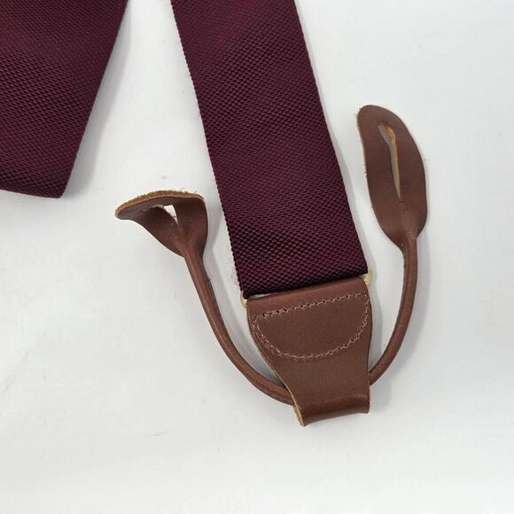 DOONEY & BOURKE SUSPENDERS BRACES MAROON WHITE BROWN LEATHER BRASS ADJUSTABLE - Picture 5 of 5